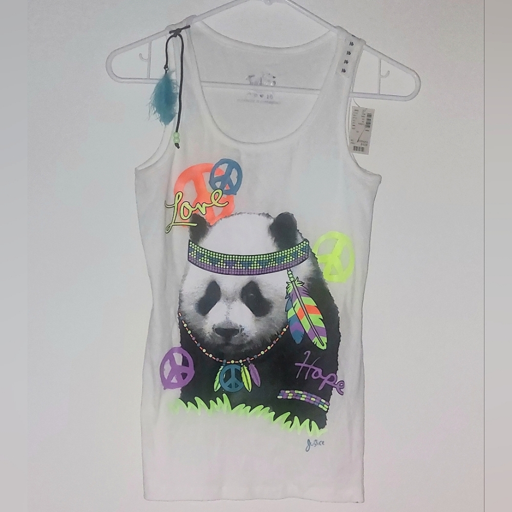 🌷3/$20🌷NWT Justice Girl's Neon/White Panda Tank Top
